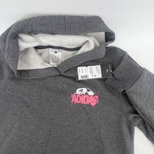Adidas Boys Large 14/16 Dark‎ Grey Heather Soccer Graphic Fleece Hoodie NEW $48